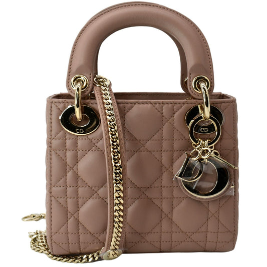 CHRISTIAN DIOR Mini Lady Dior Cannage Calfskin Leather Shoulder Bag Blush Rovelle Bags