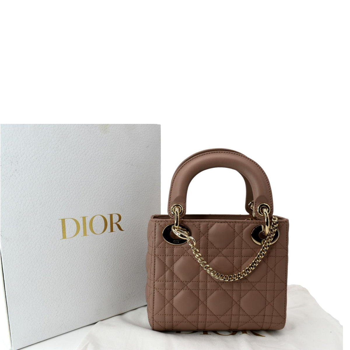 CHRISTIAN DIOR Mini Lady Dior Cannage Calfskin Leather Shoulder Bag Blush Rovelle Bags