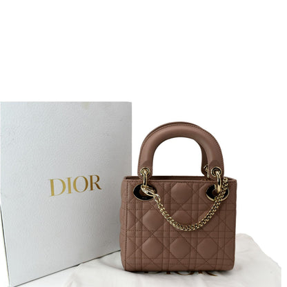 CHRISTIAN DIOR Mini Lady Dior Cannage Calfskin Leather Shoulder Bag Blush Rovelle Bags