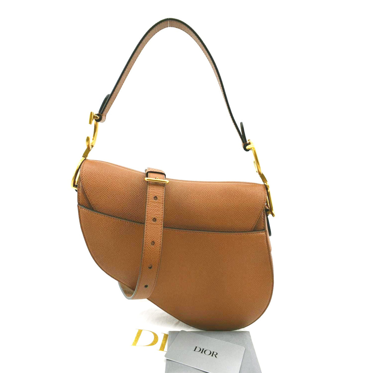 CHRISTIAN DIOR Saddle Grained Calfskin Leather Satchel Bag Cognac Rovelle Bags