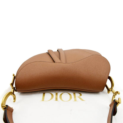 CHRISTIAN DIOR Saddle Grained Calfskin Leather Satchel Bag Cognac Rovelle Bags