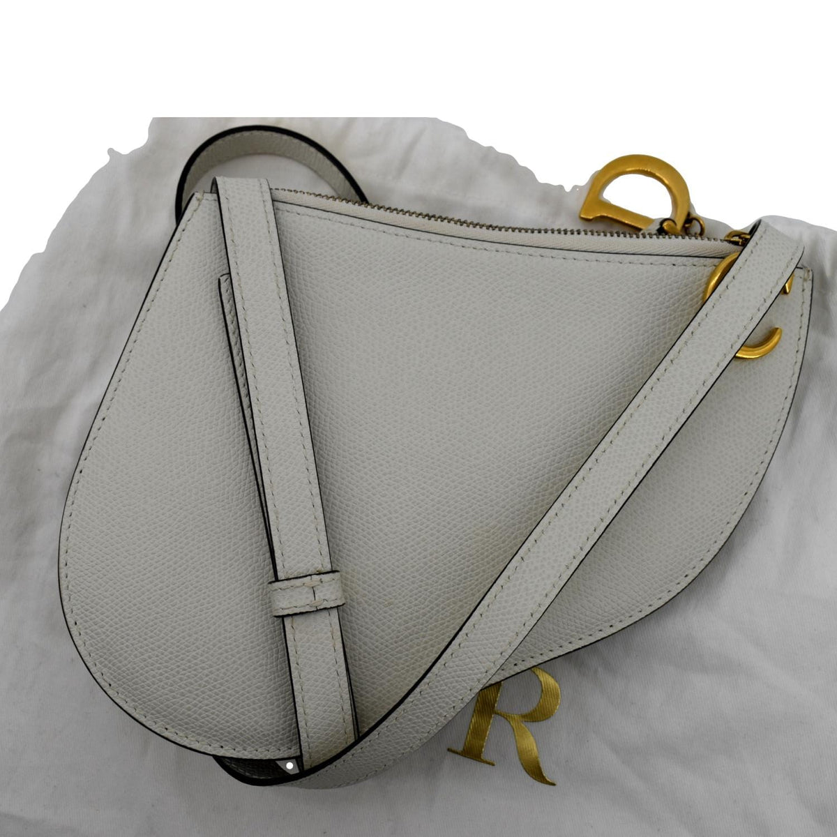 CHRISTIAN DIOR Women Dior Saddle Trio Leather Crossbody Pouch Bag White Rovelle Bags
