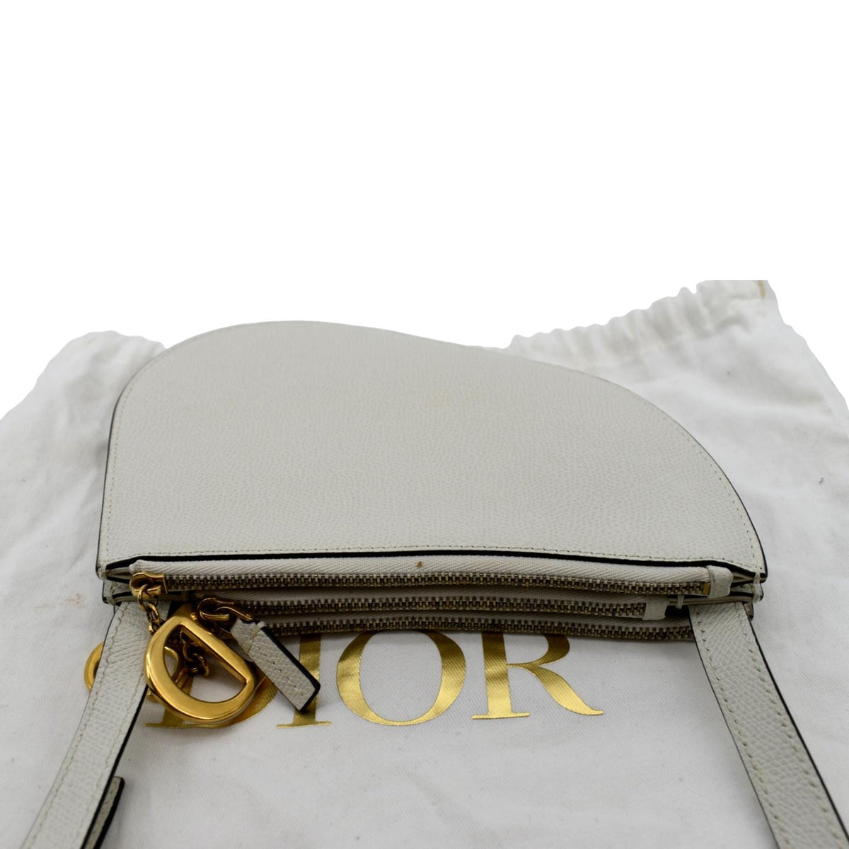 CHRISTIAN DIOR Women Dior Saddle Trio Leather Crossbody Pouch Bag White Rovelle Bags