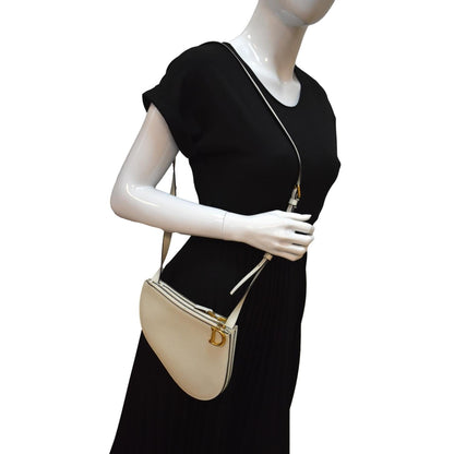 CHRISTIAN DIOR Women Dior Saddle Trio Leather Crossbody Pouch Bag White Rovelle Bags