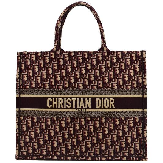 CHRISTIAN DIOR Book Oblique Embroidered Canvas Tote Bag Burgundy - Hot Deals Rovelle Bags