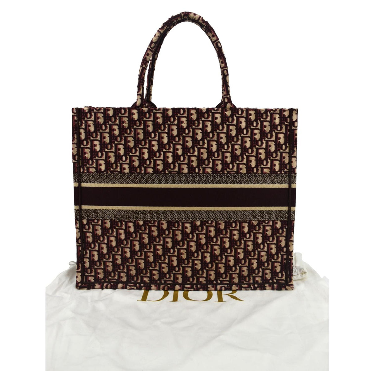 CHRISTIAN DIOR Book Oblique Embroidered Canvas Tote Bag Burgundy - Hot Deals Rovelle Bags