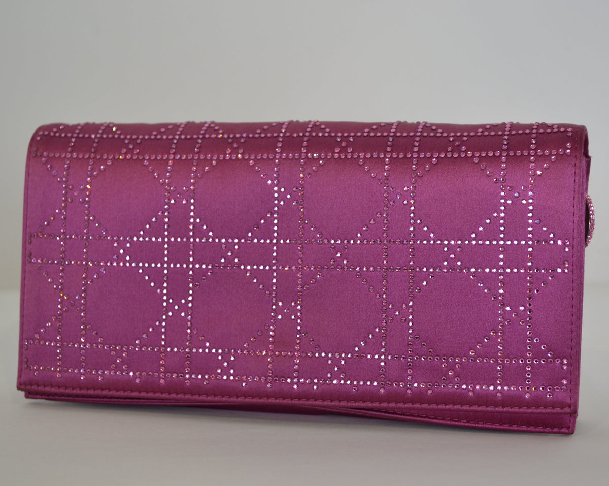 Christian Dior Burgundy Satin Clutch With Rhinestones And Thin Silver Chain Rovelle Bags