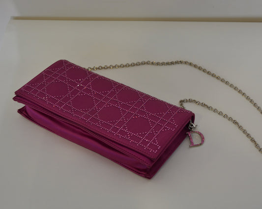 Christian Dior Burgundy Satin Clutch With Rhinestones And Thin Silver Chain Rovelle Bags
