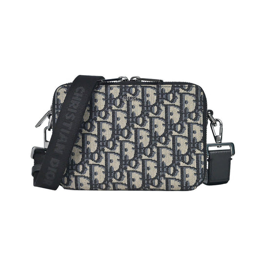Beige And Black Dior Oblique Jacquard Pouch With Strap Rented Out Rovelle Bags