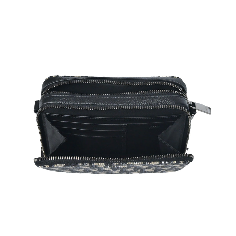 Beige And Black Dior Oblique Jacquard Pouch With Strap Rented Out Rovelle Bags