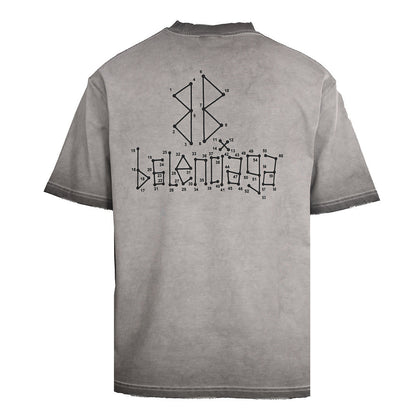 BALENCIAGA Washed Mud-Dyed Geometric Double-B Distressed Short-Sleeve T-Shirt