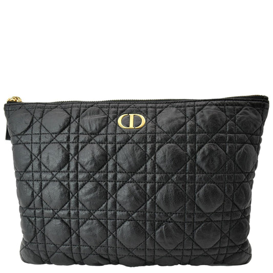 CHRISTIAN DIOR Caro Daily Cannage Calfskin Zipped Pouch Black Rovelle Bags