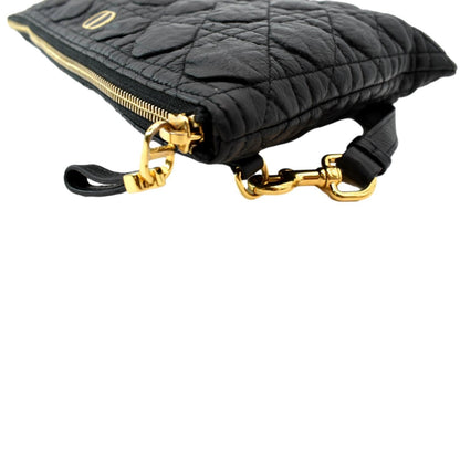 CHRISTIAN DIOR Caro Daily Cannage Calfskin Zipped Pouch Black Rovelle Bags