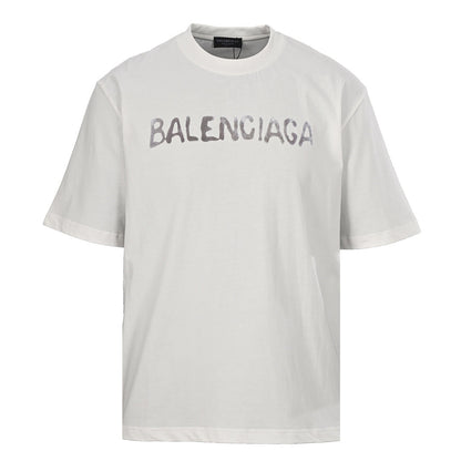 BALENCIAGA Distressed Double-B & Bitcoin Print Short-Sleeve T-Shirt