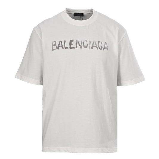 BALENCIAGA Distressed Double-B & Bitcoin Print Short-Sleeve T-Shirt