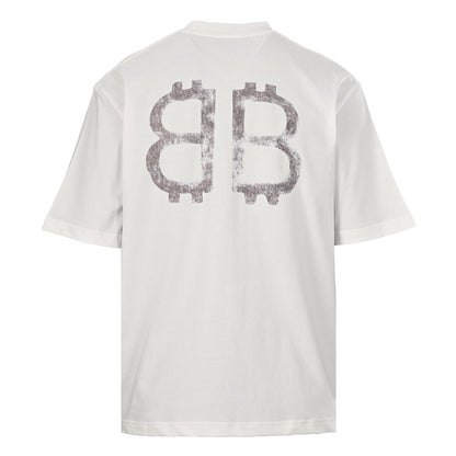 BALENCIAGA Distressed Double-B & Bitcoin Print Short-Sleeve T-Shirt