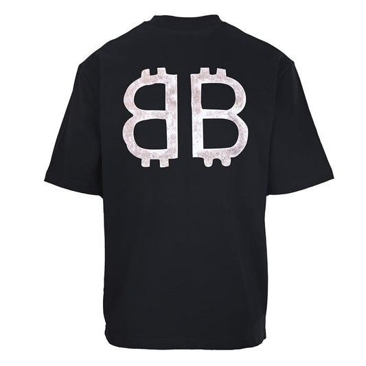 BALENCIAGA Distressed Double-B & Bitcoin Print Short-Sleeve T-Shirt