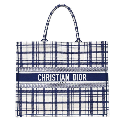 Blue Check'N'Dior Embroidery Book Tote Rented Out Rovelle Bags