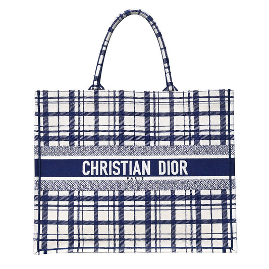 Blue Check'N'Dior Embroidery Book Tote Rented Out Rovelle Bags