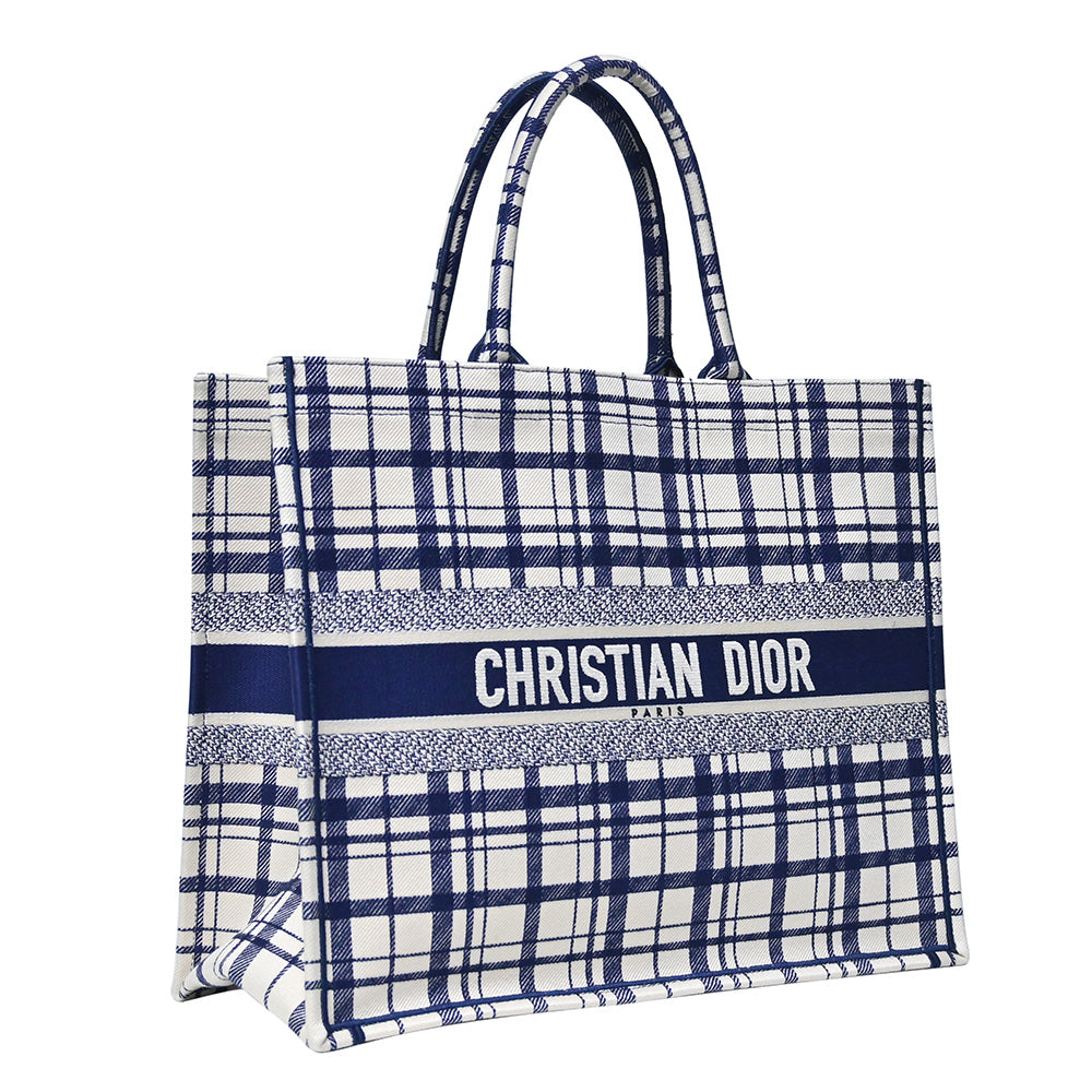 Blue Check'N'Dior Embroidery Book Tote Rented Out Rovelle Bags