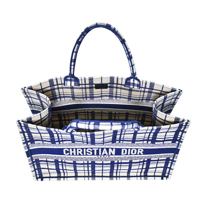Blue Check'N'Dior Embroidery Book Tote Rented Out Rovelle Bags