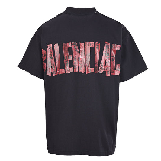 Balenciaga (BLCG) Red Masking Tape-Lettering Short-Sleeve T-Shirt