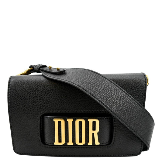 CHRISTIAN DIOR Dio(r)evolution Flap Grained Calfskin Shoulder Bag Black Rovelle Bags