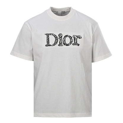 DIOR 3D Sketch-Style Letter Embroidery Short-Sleeve T-Shirt