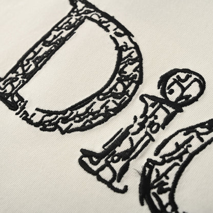 DIOR 3D Sketch-Style Letter Embroidery Short-Sleeve T-Shirt