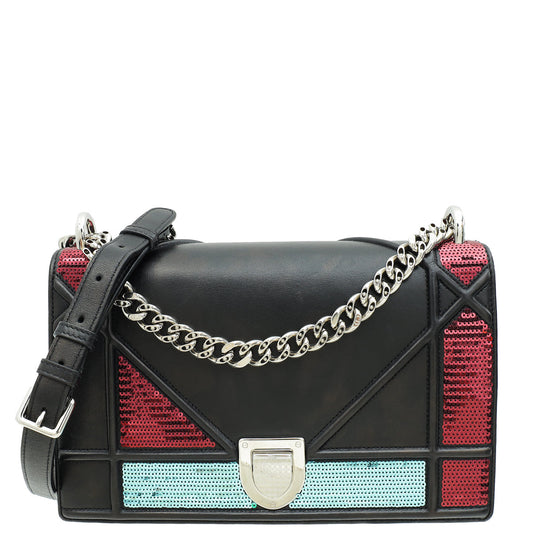 Christian Dior Black Sequins Diorama Flap Medium Shoulder Bag Rovelle Bags