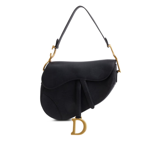 Christian Dior 2021 Black Grained Calfskin Saddle Bag Rovelle Bags