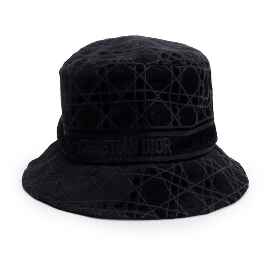 Christian Dior Black Velvet Cannage Bucket Hat, Size 58 Rovelle Bags