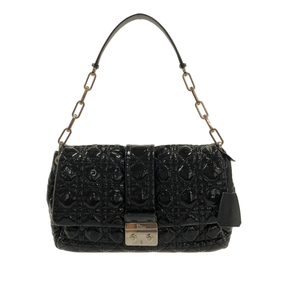 Dior Cannage New Lock Patent Leather Flap Bag (SHG-X1xDnR) Rovelle Bags