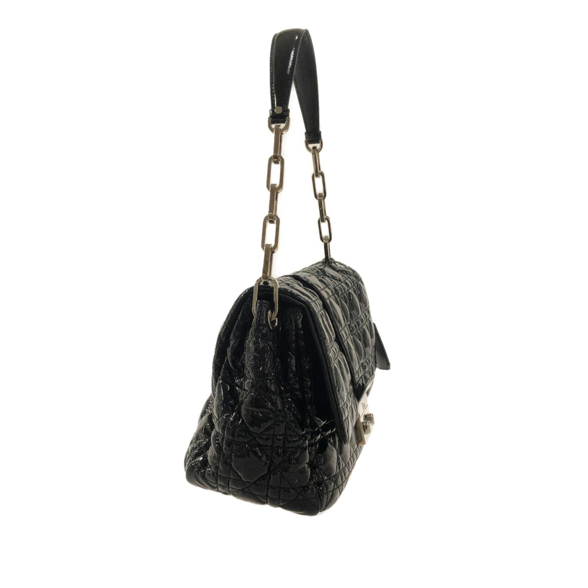 Dior Cannage New Lock Patent Leather Flap Bag (SHG-X1xDnR) Rovelle Bags