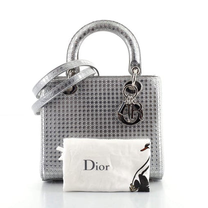 Christian Dior Lady Dior Bag Micro Cannage Metallic Calfskin Medium Rovelle Bags