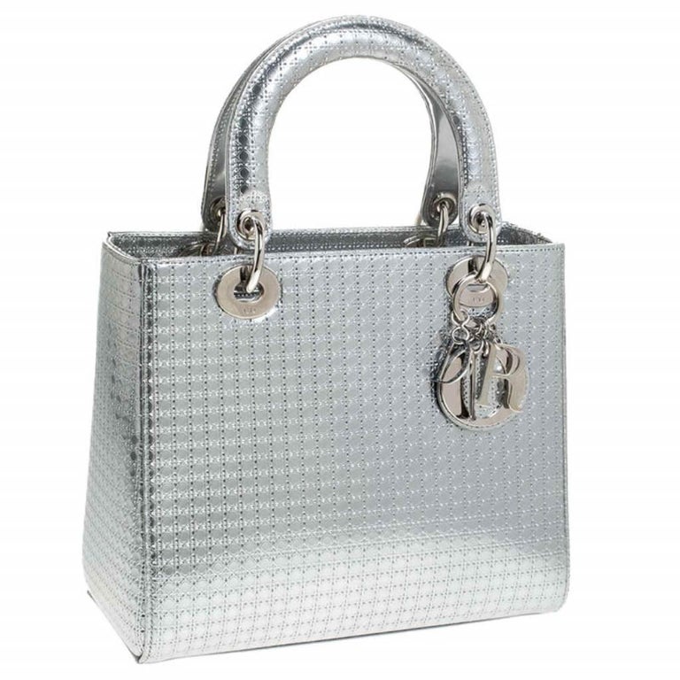 Christian Dior Lady Dior Bag Micro Cannage Metallic Calfskin Medium Rovelle Bags