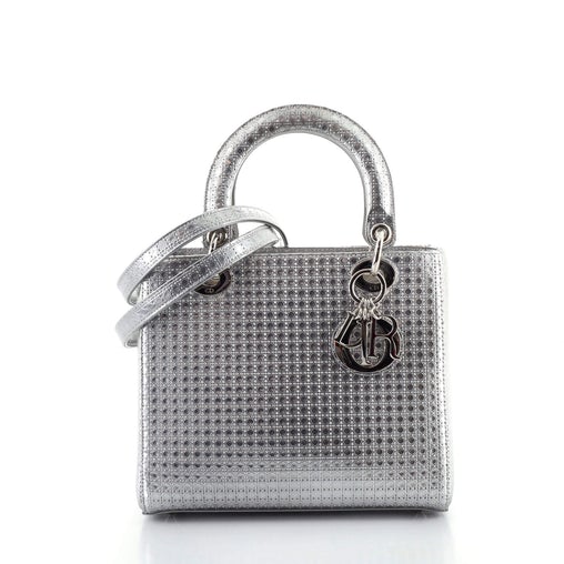 Christian Dior Lady Dior Bag Micro Cannage Metallic Calfskin Medium Rovelle Bags