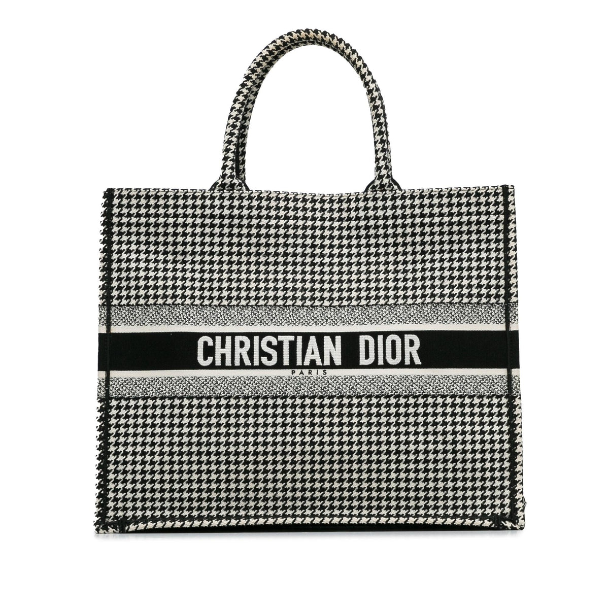 Dior Large Canvas Houndstooth Embroidered Book Tote Rovelle Bags