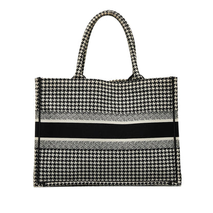 Dior Medium Houndstooth Embroidered Book Tote (SHG-AoRUVr) Rovelle Bags