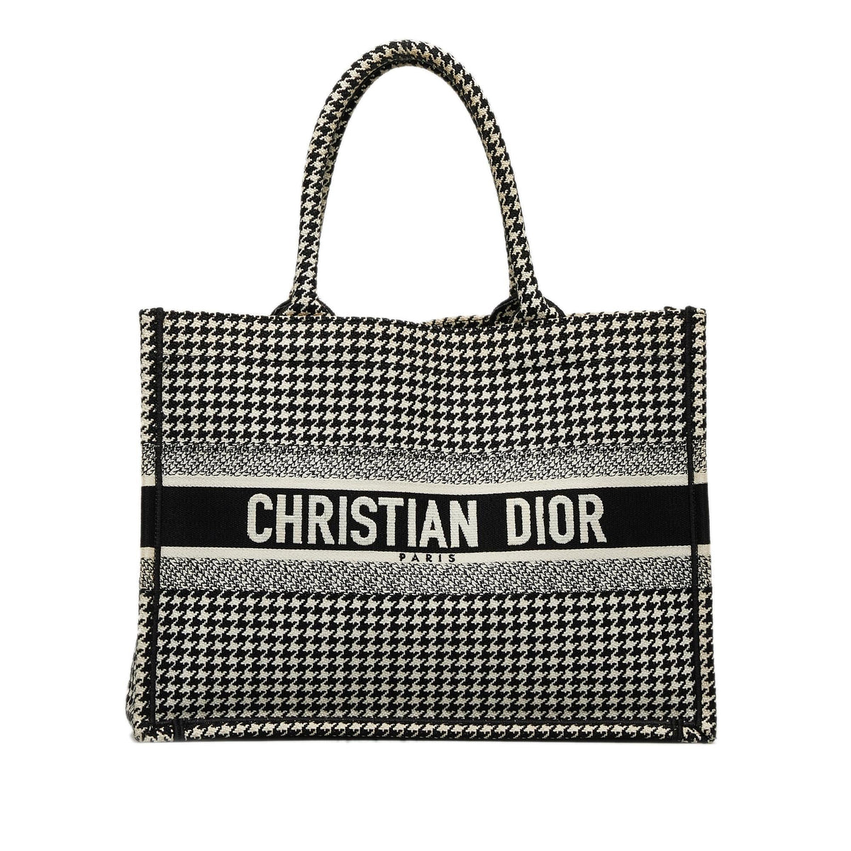 Dior Medium Houndstooth Embroidered Book Tote (SHG-AoRUVr) Rovelle Bags