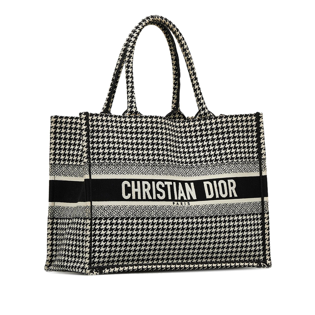 Dior Medium Houndstooth Embroidered Book Tote (SHG-AoRUVr) Rovelle Bags