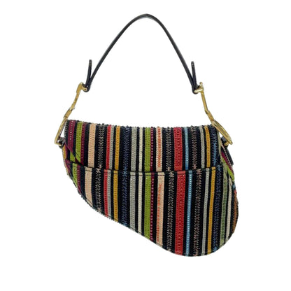 Dior Mini Beaded Canvas Striped Saddle (SHG-uTwXUN) Rovelle Bags