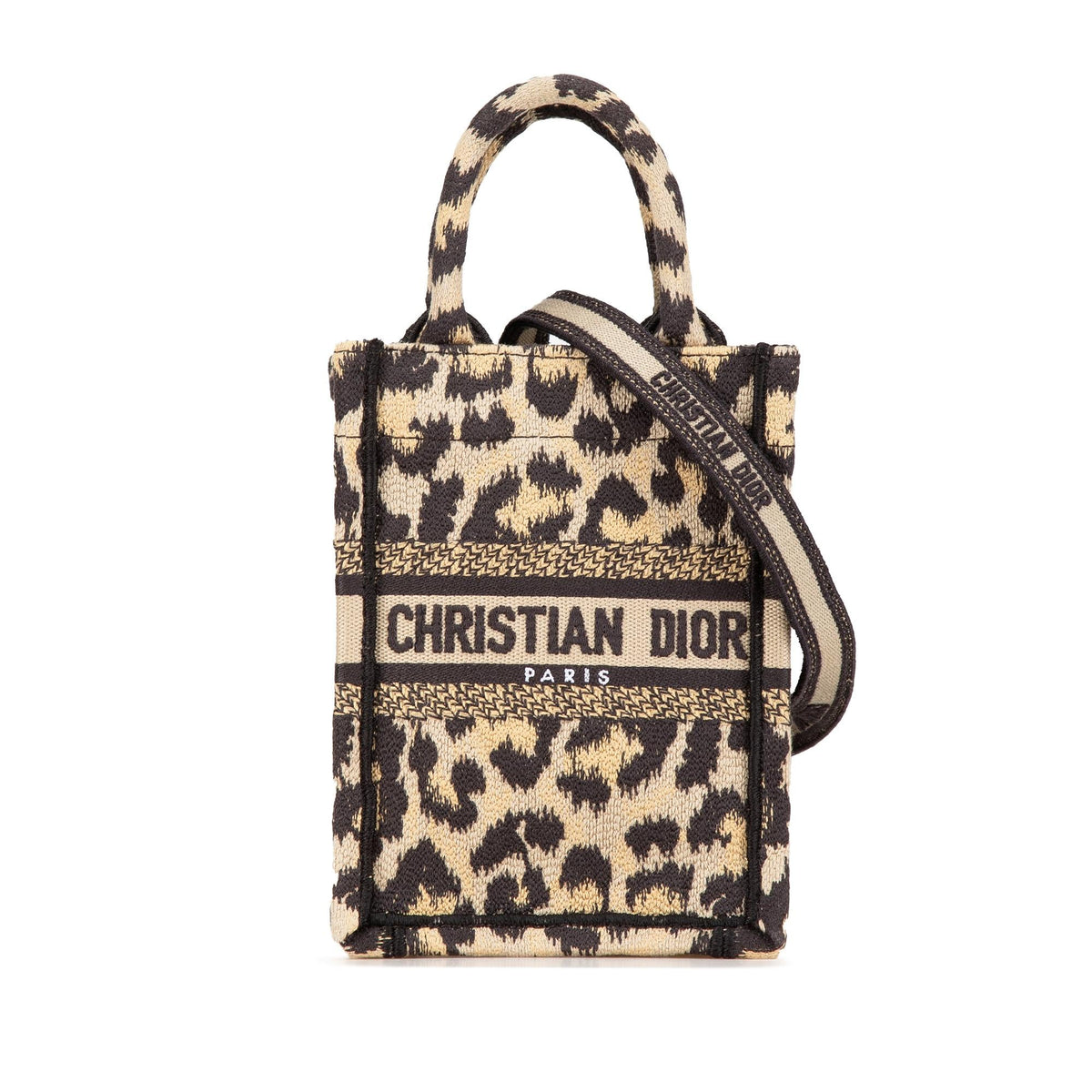 Dior Mizza Mini Embroidered Canvas Leopard Vertical Book Tote Rovelle Bags