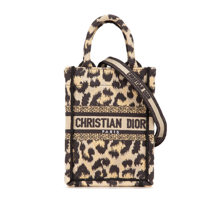 Dior Mizza Mini Embroidered Canvas Leopard Vertical Book Tote Rovelle Bags