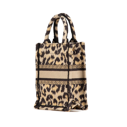 Dior Mizza Mini Embroidered Canvas Leopard Vertical Book Tote Rovelle Bags