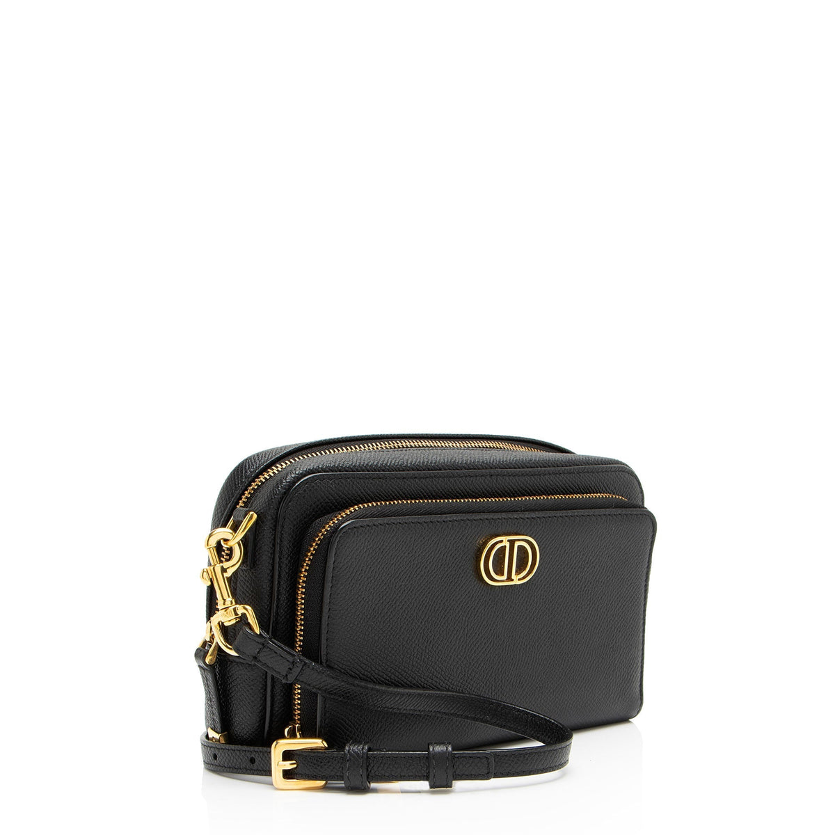 Dior Pebbled Leather Caro Double Pouch Crossbody Rovelle Bags