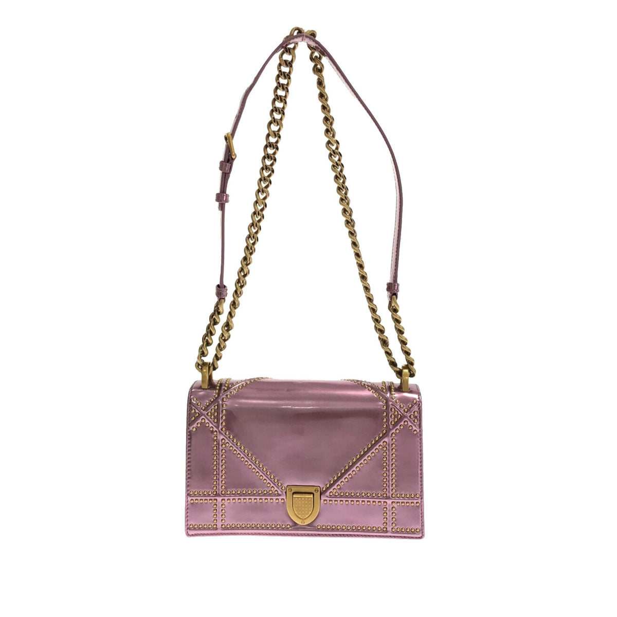 Dior Small Studded Metallic Patent Diorama Flap (SHG-d9sLuM) Rovelle Bags