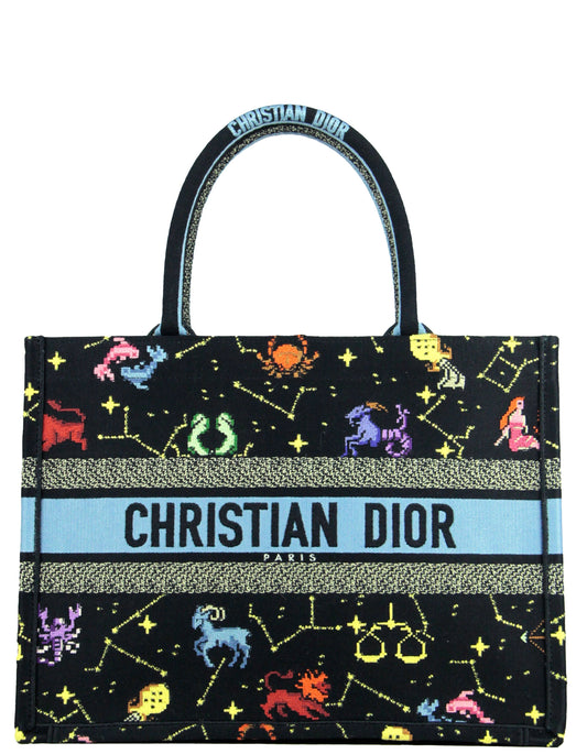 Dior 2022 Black Multicolor Dior Pixel Zodiac Embroidery Small Book Tote Bag Rovelle Bags