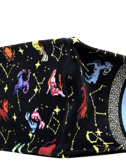 Dior 2022 Black Multicolor Dior Pixel Zodiac Embroidery Small Book Tote Bag Rovelle Bags