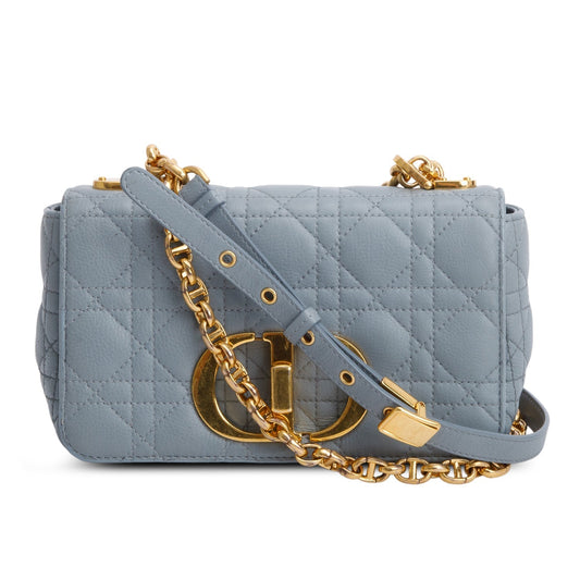 Christian Dior 2021 Grey Supple Cannage Calfskin Leather Small Dior Caro Bag Rovelle Bags
